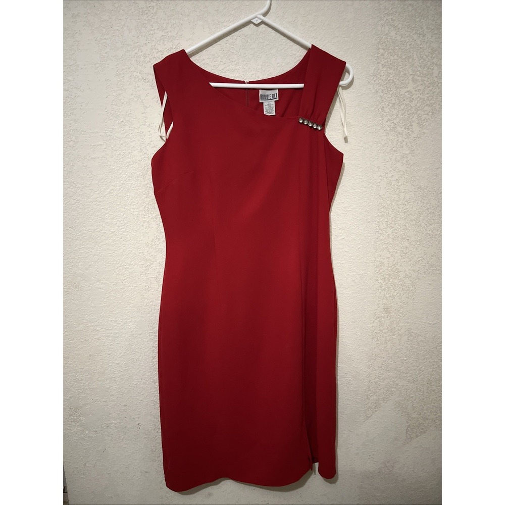 Robbie Bee Red Sheath Dress Sz 10 Rhinestone Accent